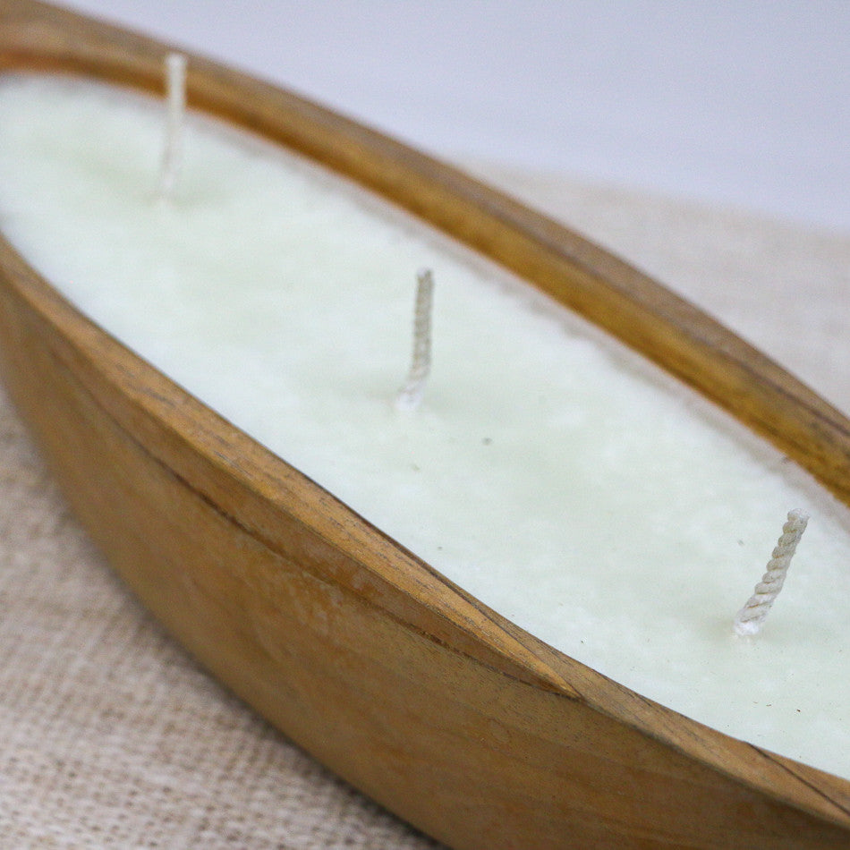 Bougie Pirogue trois mèches en bois de teck
