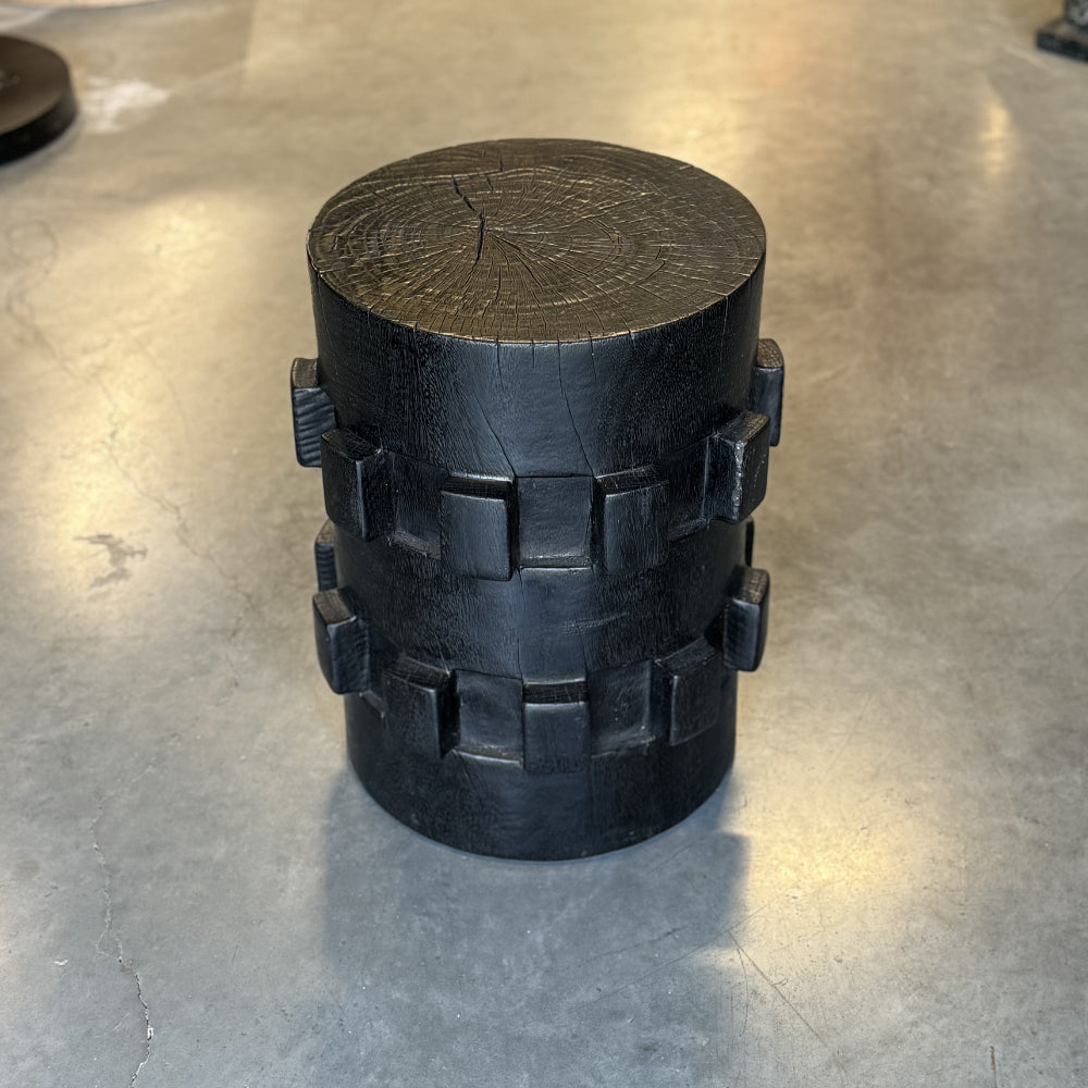 Stool Gear en bois de manguier Noir