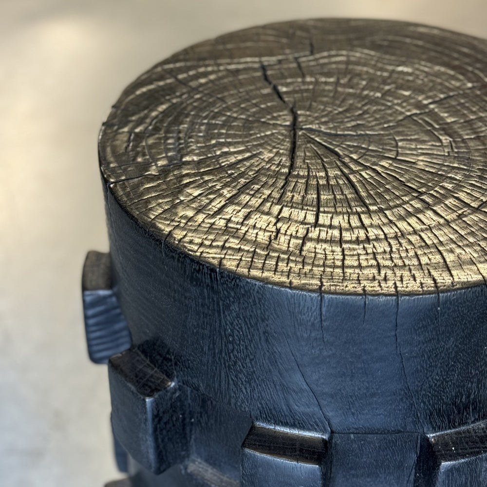 Stool Gear en bois de manguier Noir