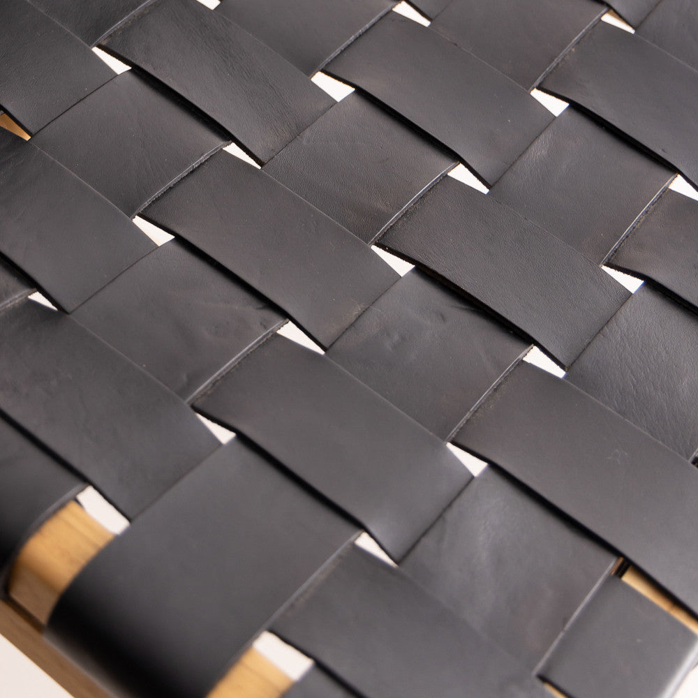 Chaise haute en bois de teck - Oka cuir noir