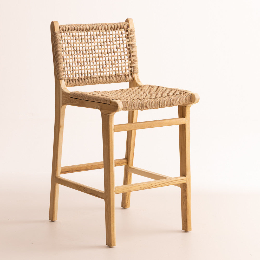 Tabouret en Teck Blanchi et Corde Naturelle - Punta