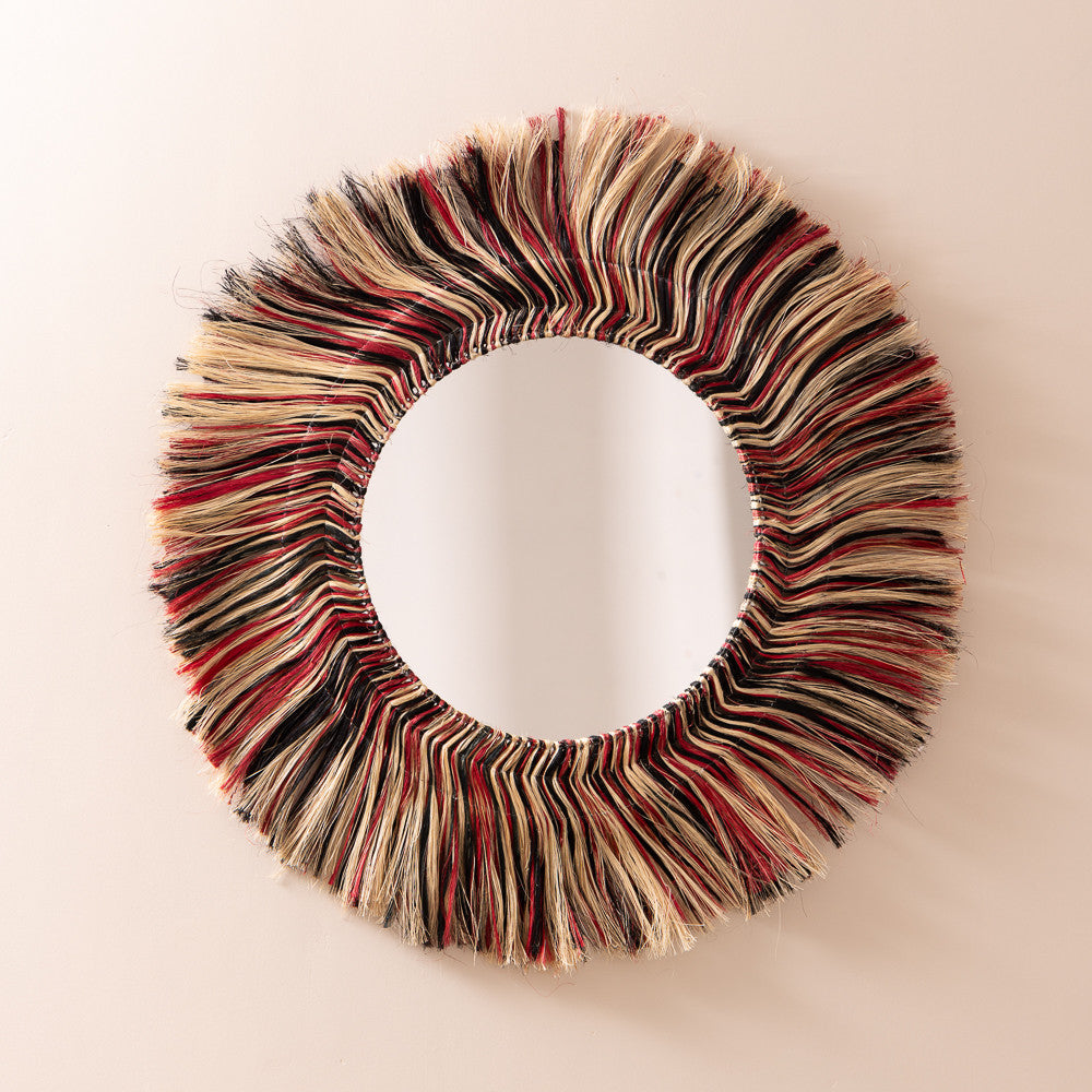 Miroir rond Jiwa en fibre d'abaca tricolore