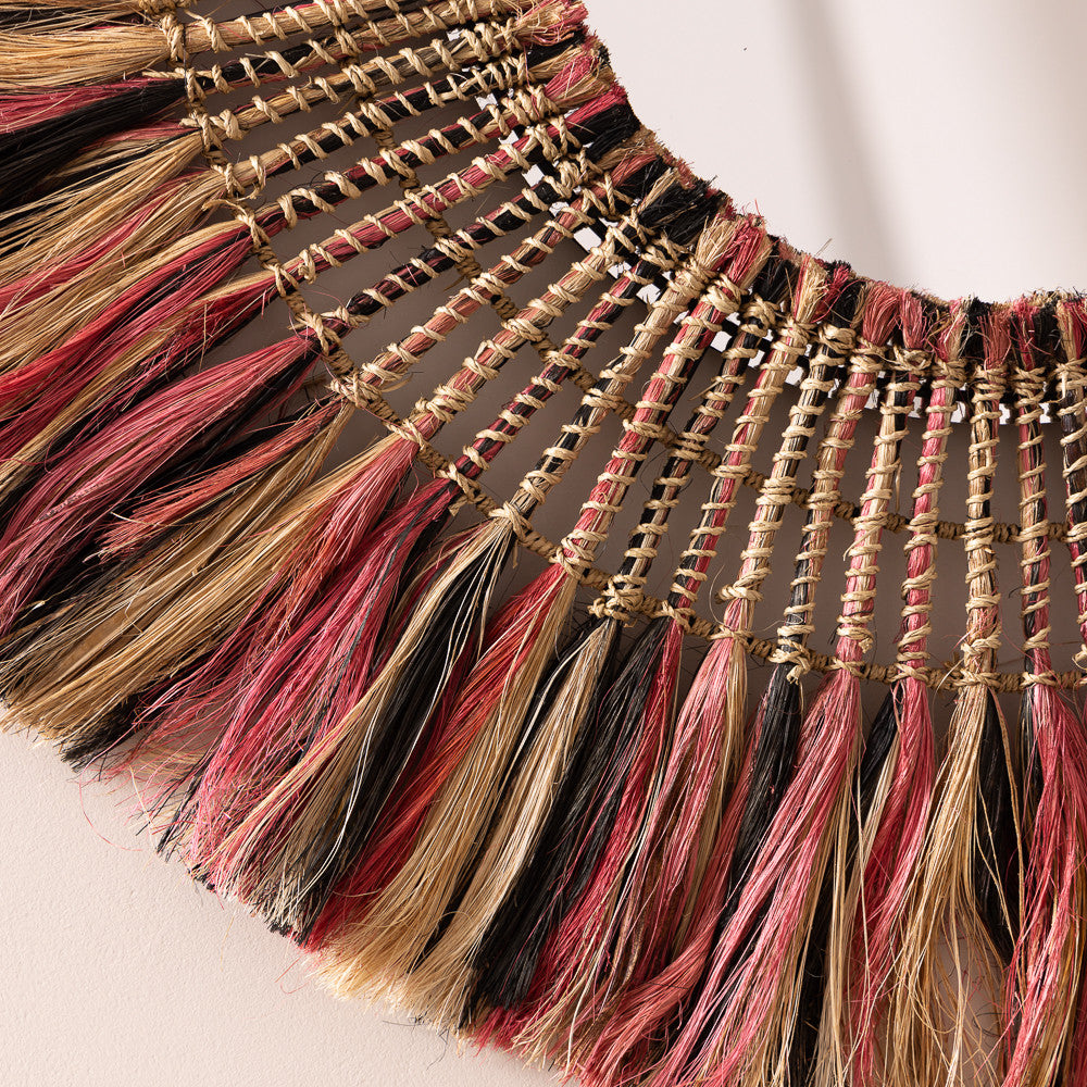 Miroir rond Sula en fibre d'abaca tricolore