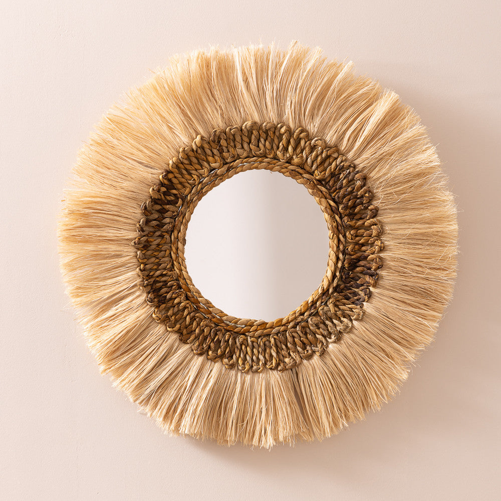 Miroir rond Boro en fibre de banane naturelle