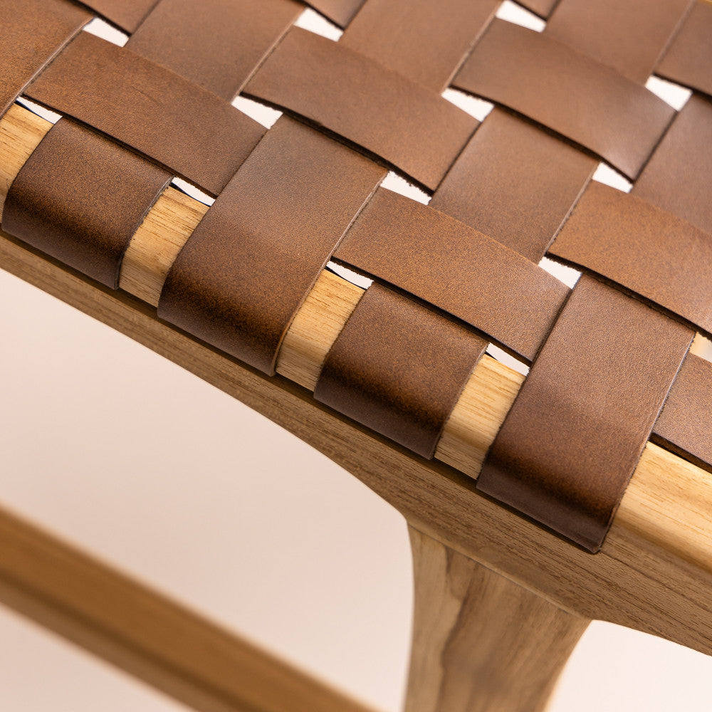 Chaise en bois de Teck et Cuir Marron Antique - Karna