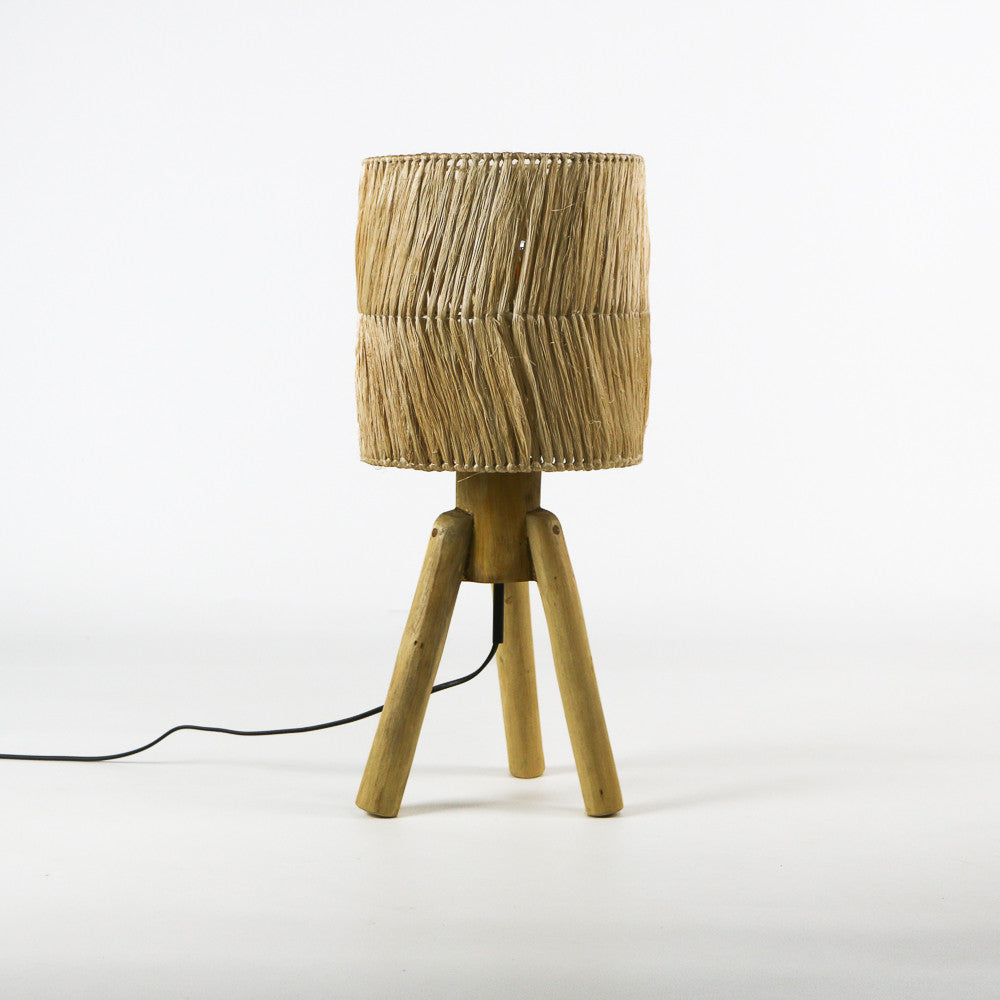 Lampe à poser Beno en bois et fibre d'abaca