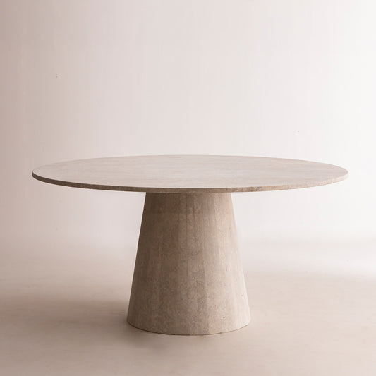 Table à manger ronde avec pied central en travertin
