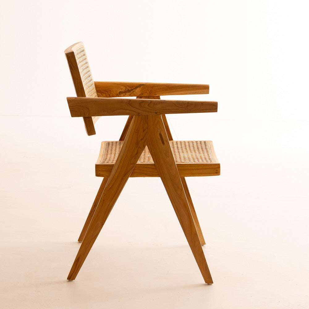 Chaise en teck et cannage Dwi (imitation Jeanneret)