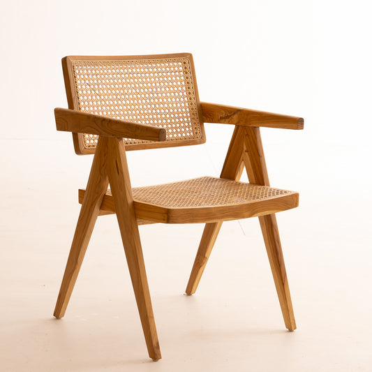 Chaise en teck et cannage Dwi (imitation Jeanneret)