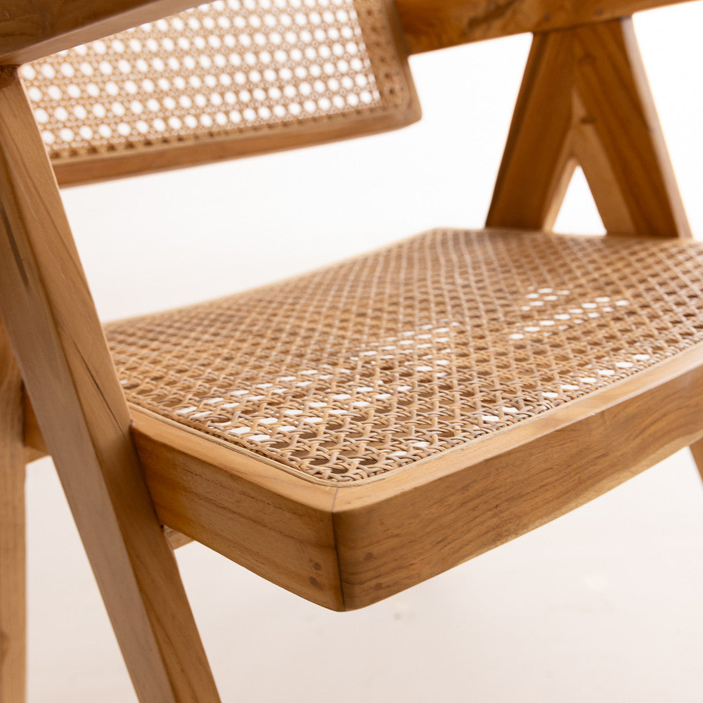 Chaise en teck et cannage Dwi (imitation Jeanneret)
