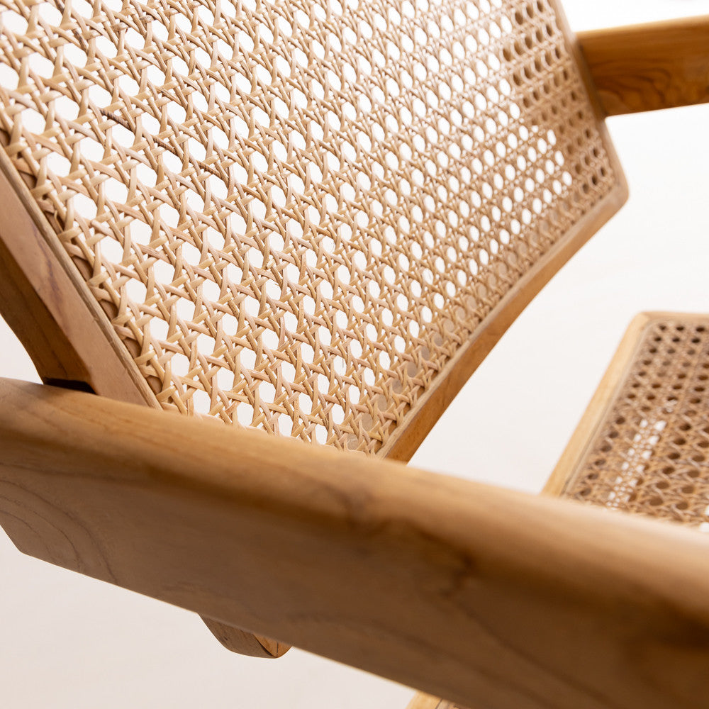 Chaise en teck et cannage Dwi (imitation Jeanneret)