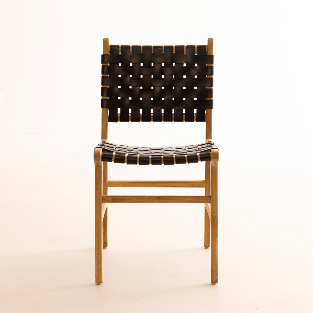 Chaise en bois de teck et cuir noir - Karna