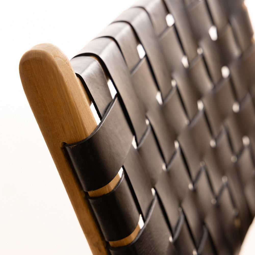 Chaise en bois de teck et cuir noir - Karna