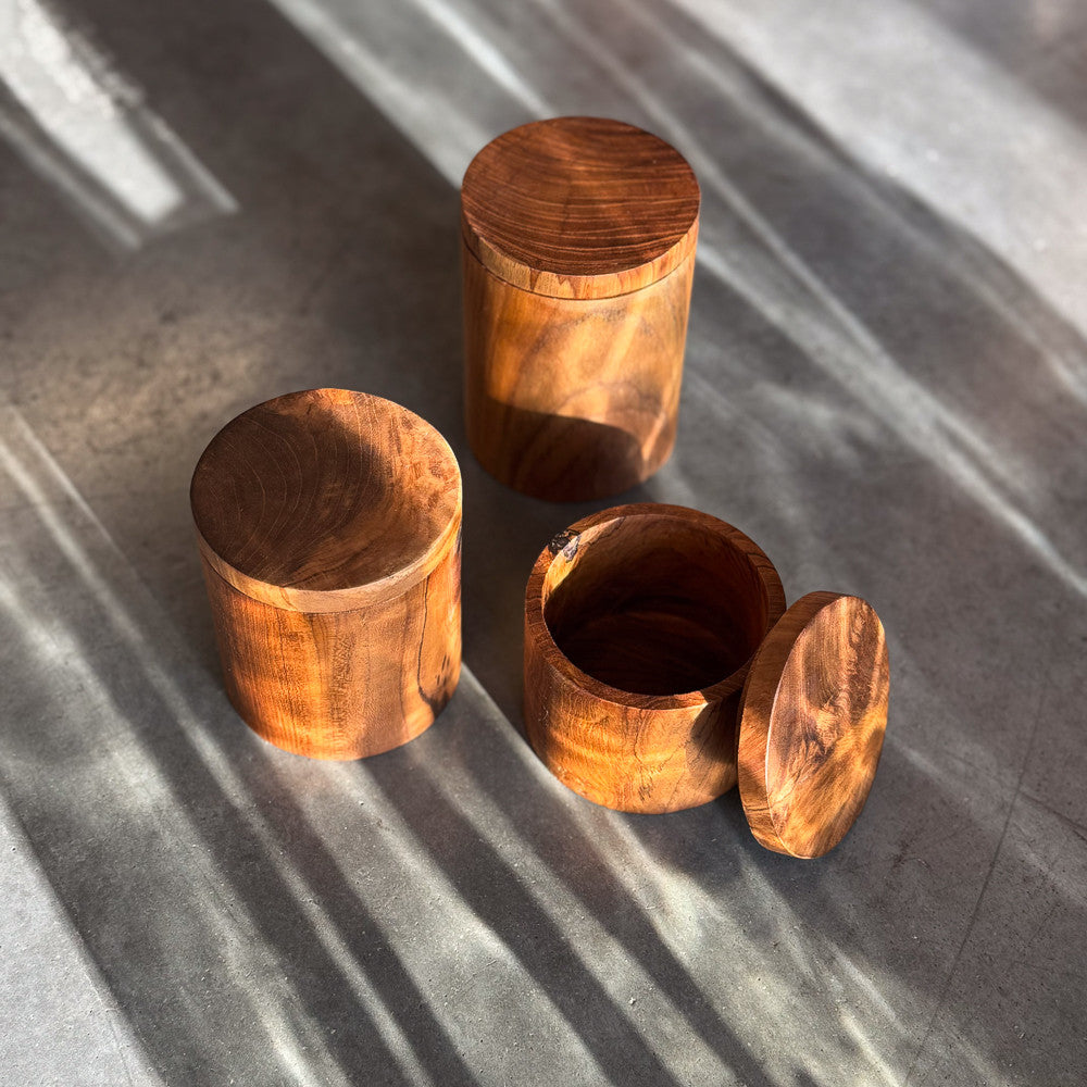 Pot / boîte à épices en bois de teck