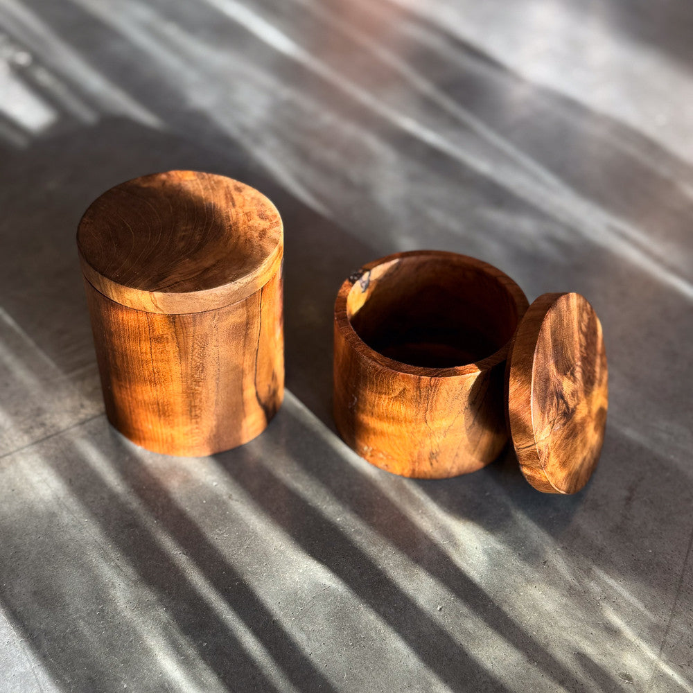 Pot / boîte à épices en bois de teck