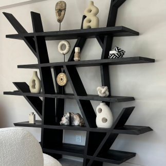 Bibliothéque en bois brûlé 200 x 200 cm