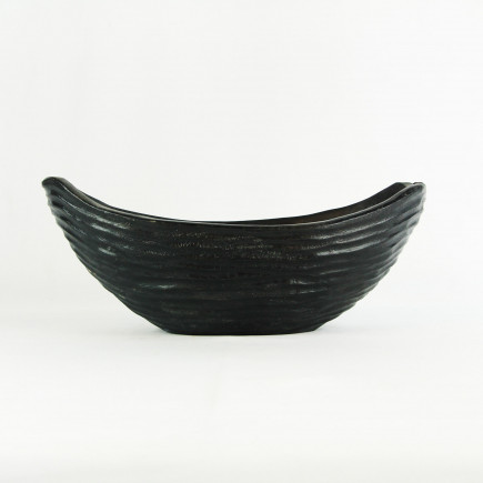 Saladier bol ovale en bois brûlé noir