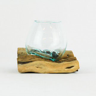 Vase glass roots en verre soufflé et racines de bois