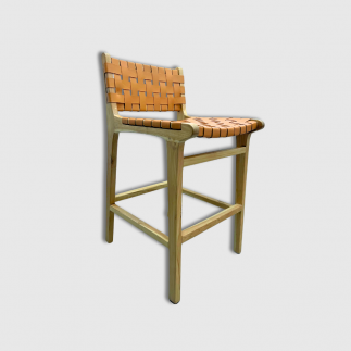Chaise haute en bois de teck blanchi et cuir tressé