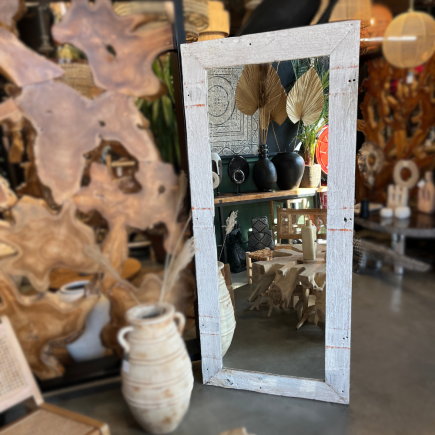 Miroir rustique blanc en bois recyclé blanc