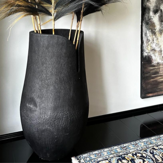 Haut pot Palm en bois de palmier brûlé noir  (100*50*55 cm)