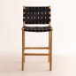 Chaise haute en bois de teck - Oka cuir noir Chaise haute en bois de teck - Oka cuir noir