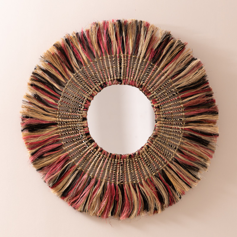 Miroir rond Sula en fibre d'abaca tricolore