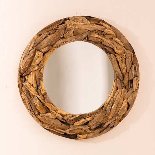 Miroir rond en bois recyclé - 100 cm