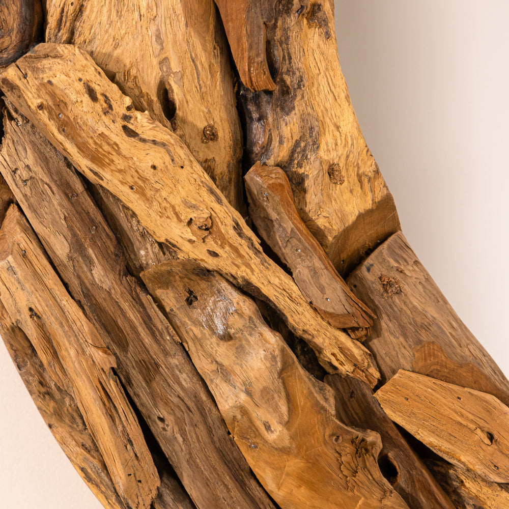 Miroir rond en bois recyclé - 100 cm