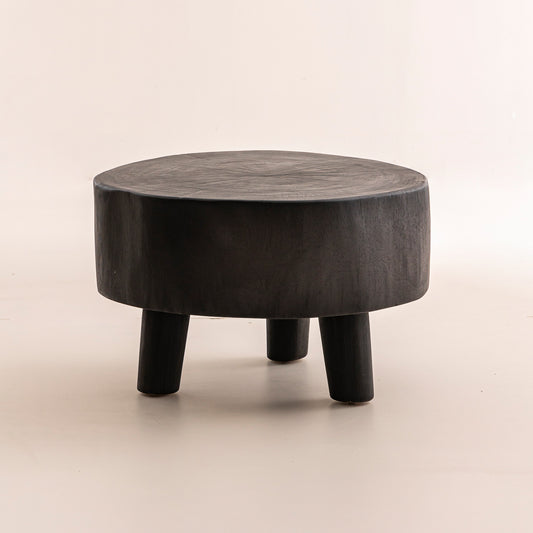 Table Basse en Bois de Suar Massif - Finition Brûlée - 60 cm