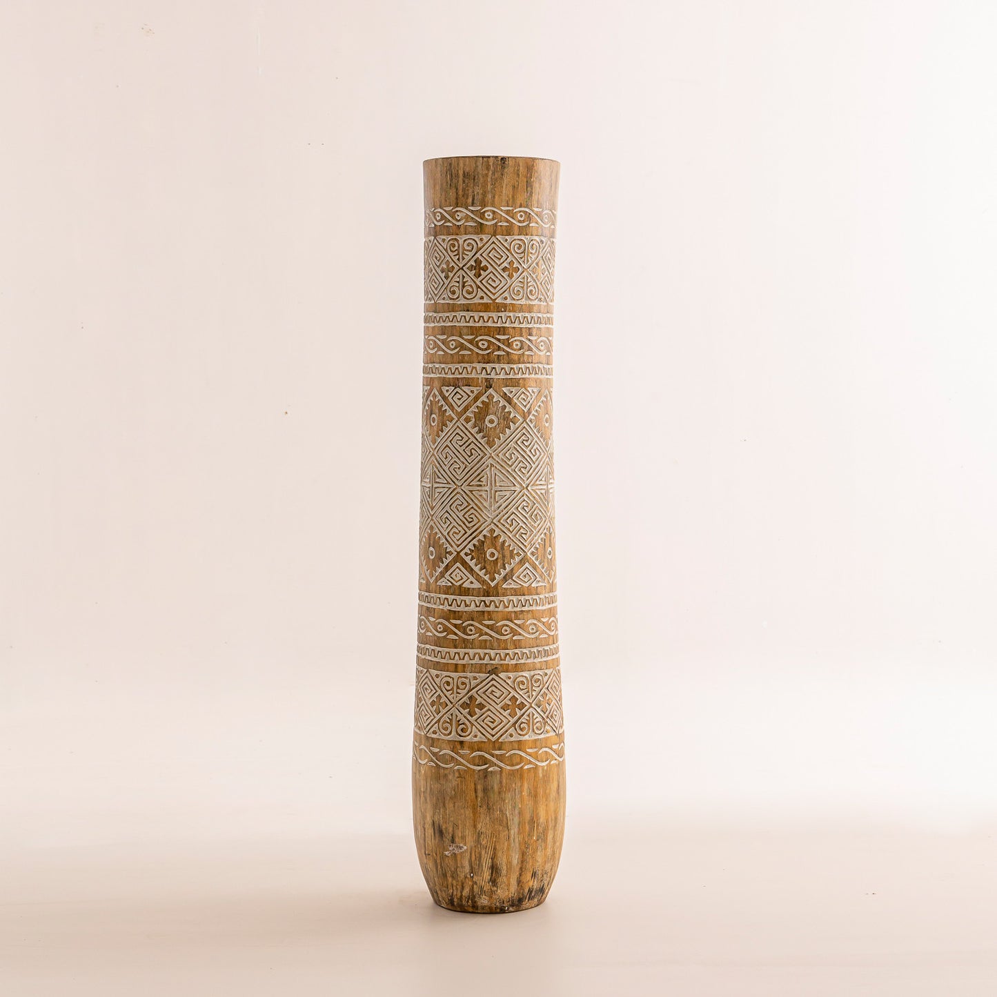 Pot primitif en bois de cocotier - Bois et blanc - 150 cm