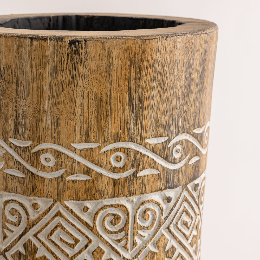 Pot primitif en bois de cocotier - Bois et blanc - 150 cm