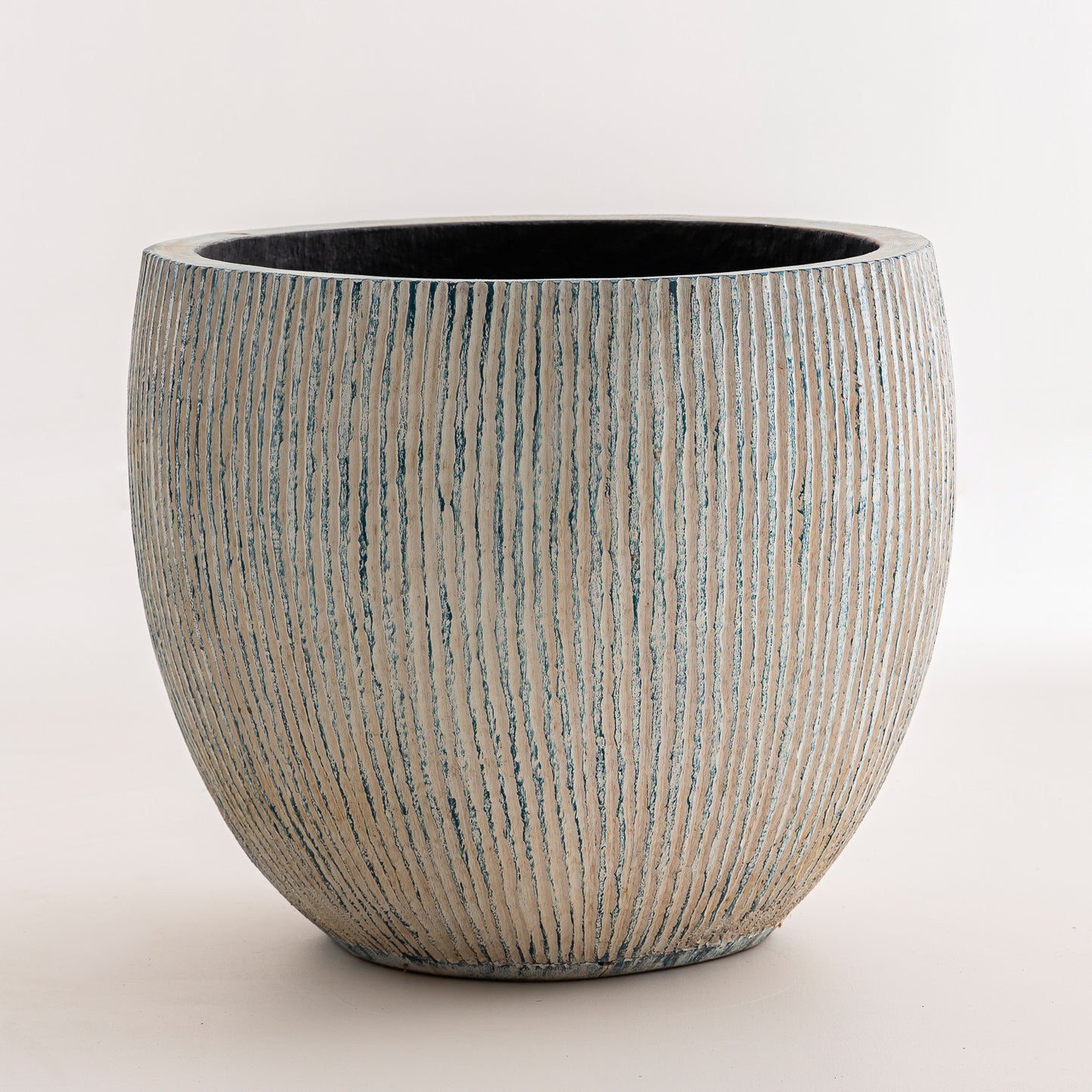 Cache pot en cocotier strié - bleu - 60 cm