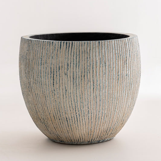 Cache pot en cocotier strié - bleu - 60 cm