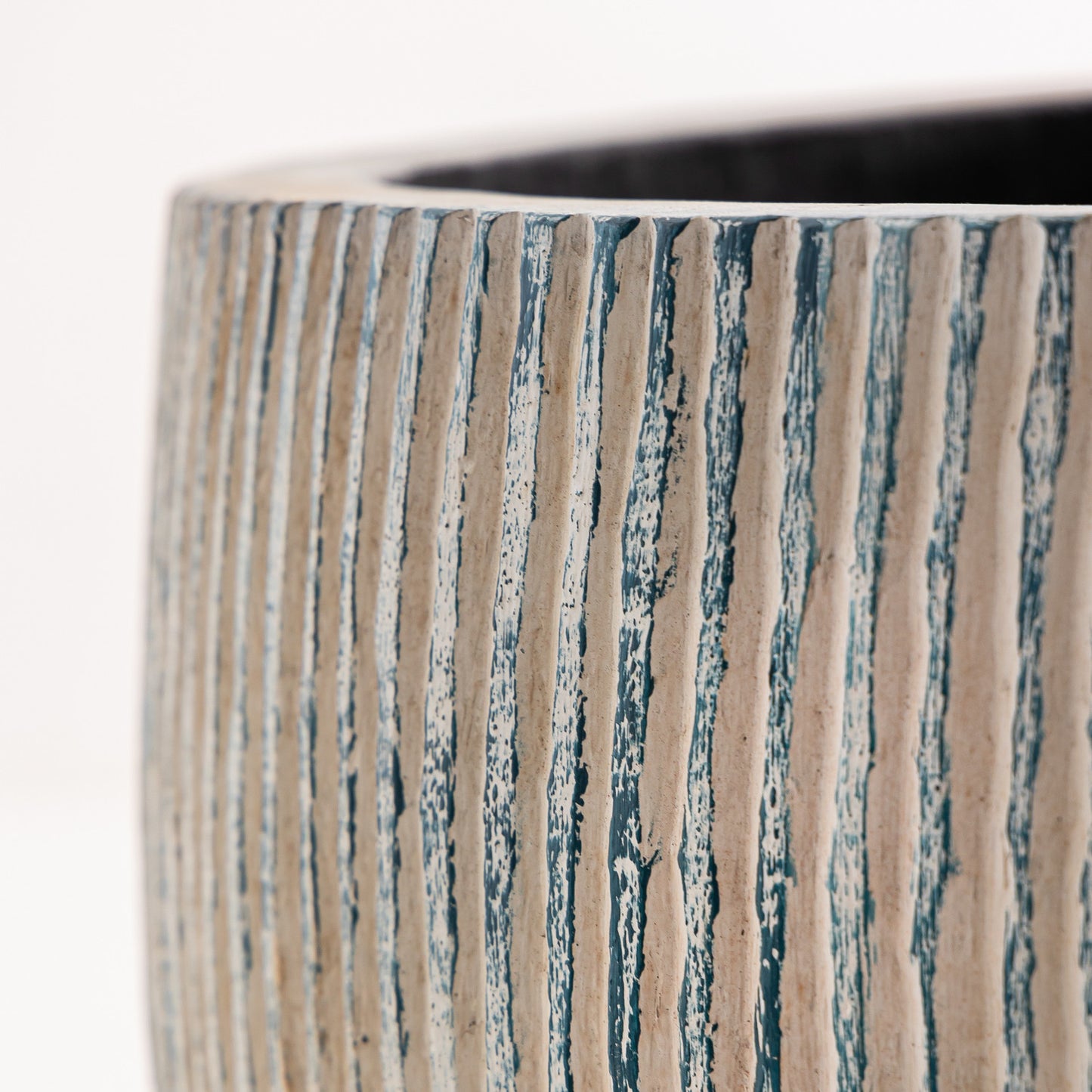 Cache pot en cocotier strié - bleu - 60 cm