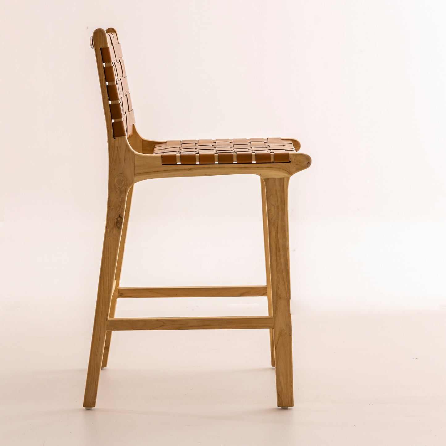 Chaise haute en bois de teck - Oka cuir marron