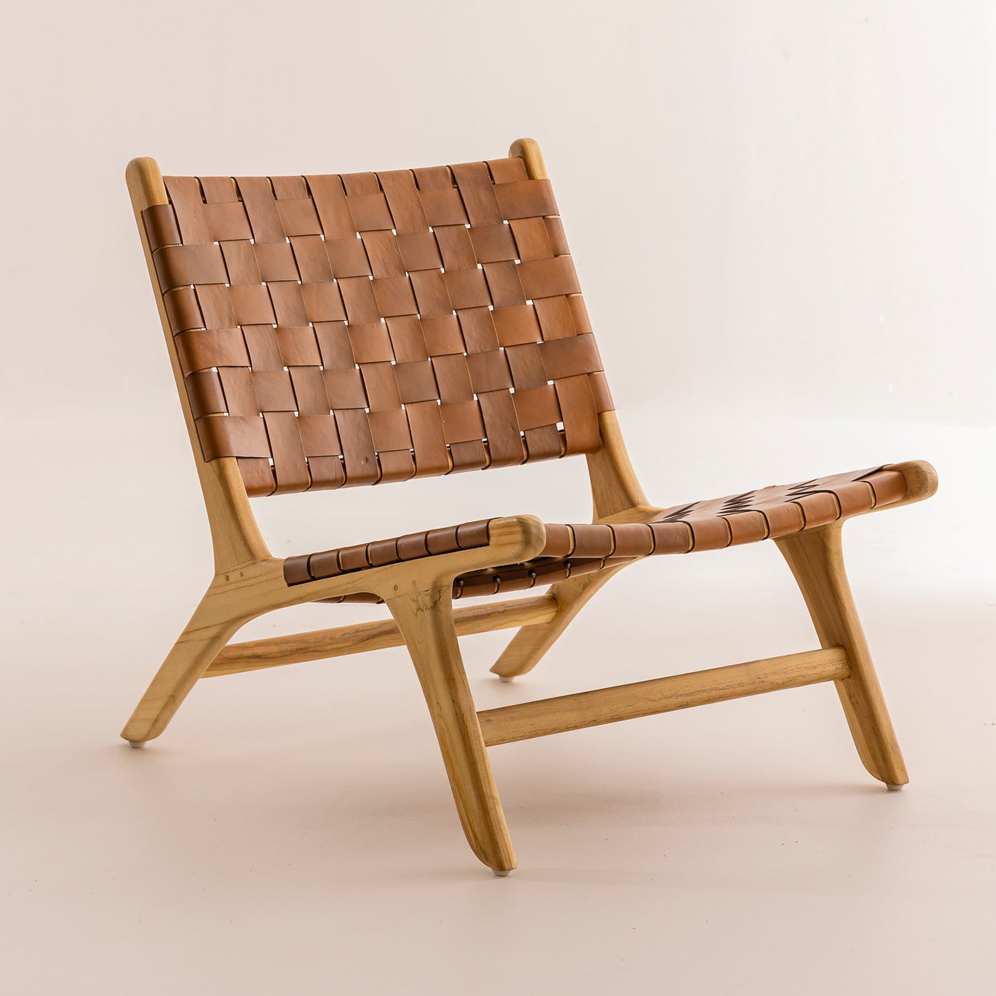 Fauteuil Relax en teck et cuir marron