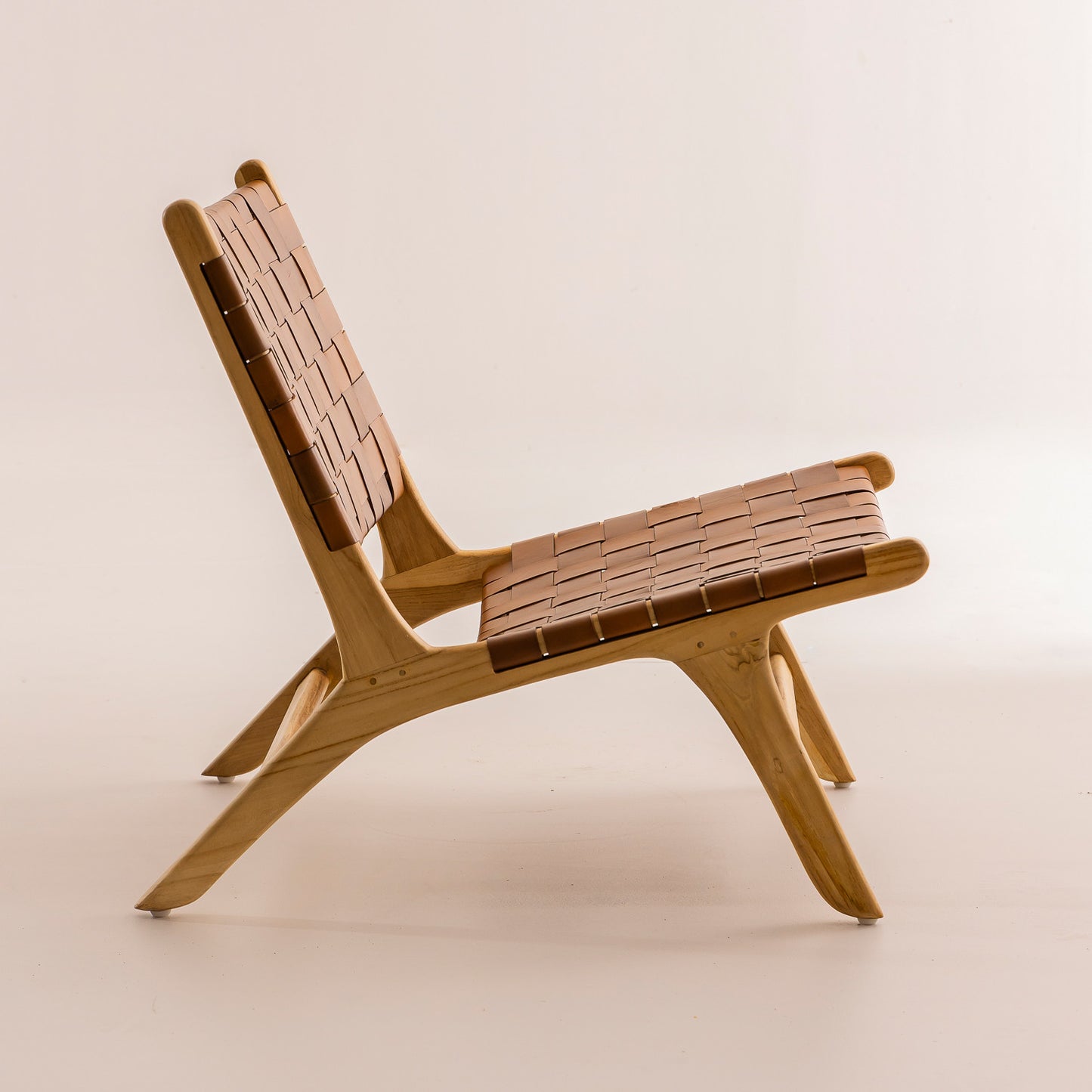 Fauteuil Relax en teck et cuir marron