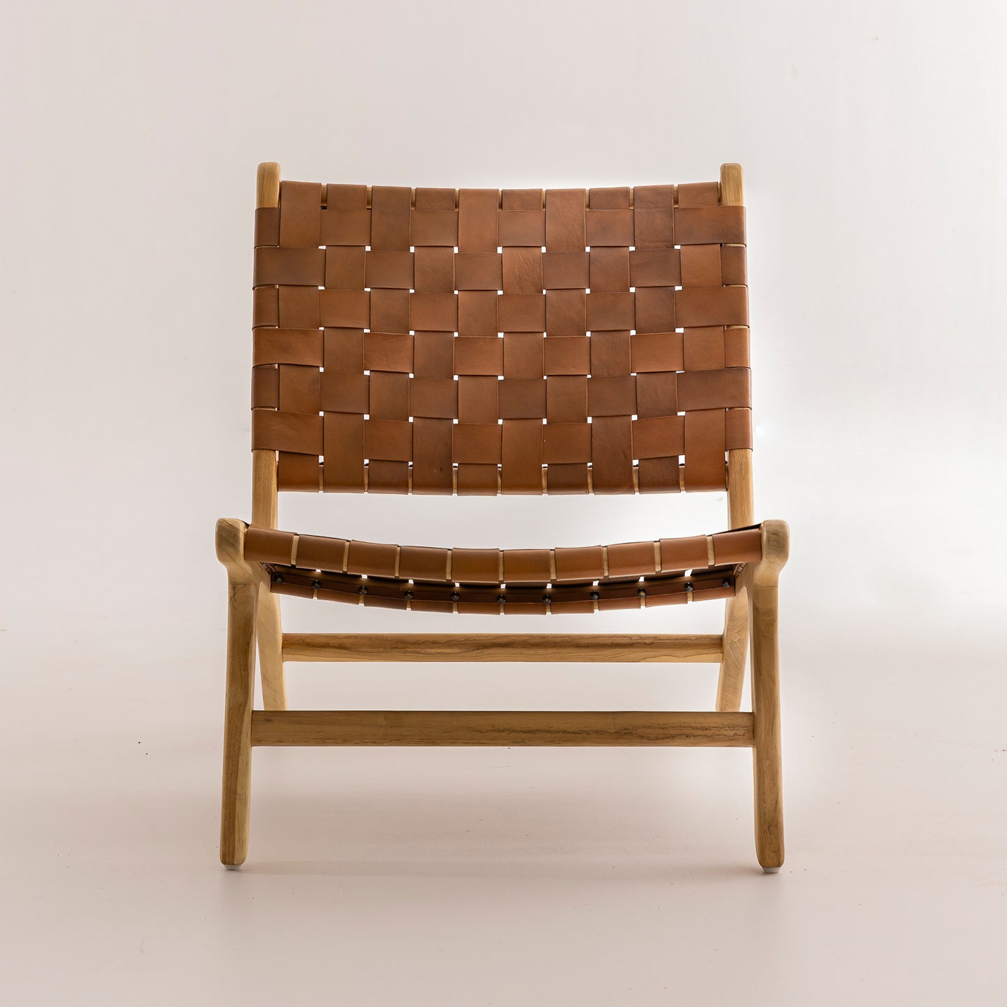 Fauteuil Relax en teck et cuir marron