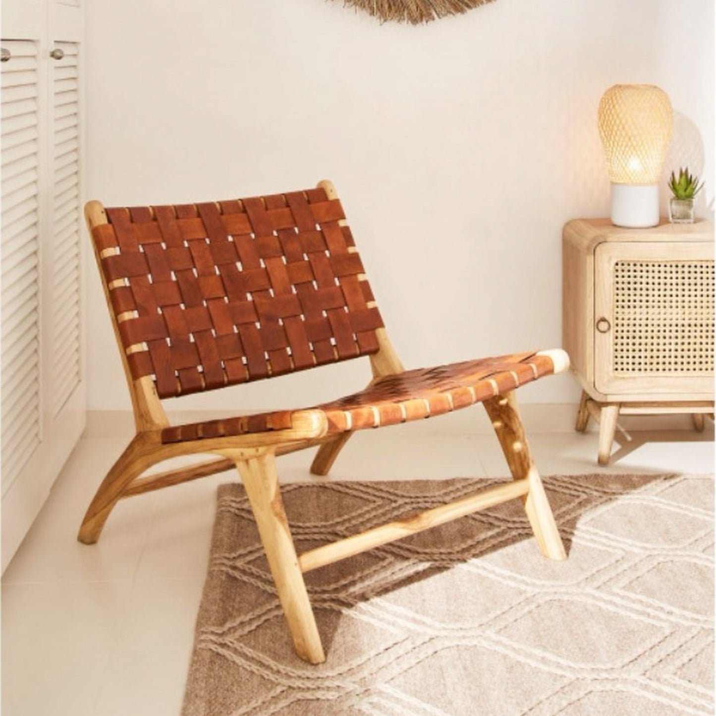 Fauteuil Relax en teck et cuir marron