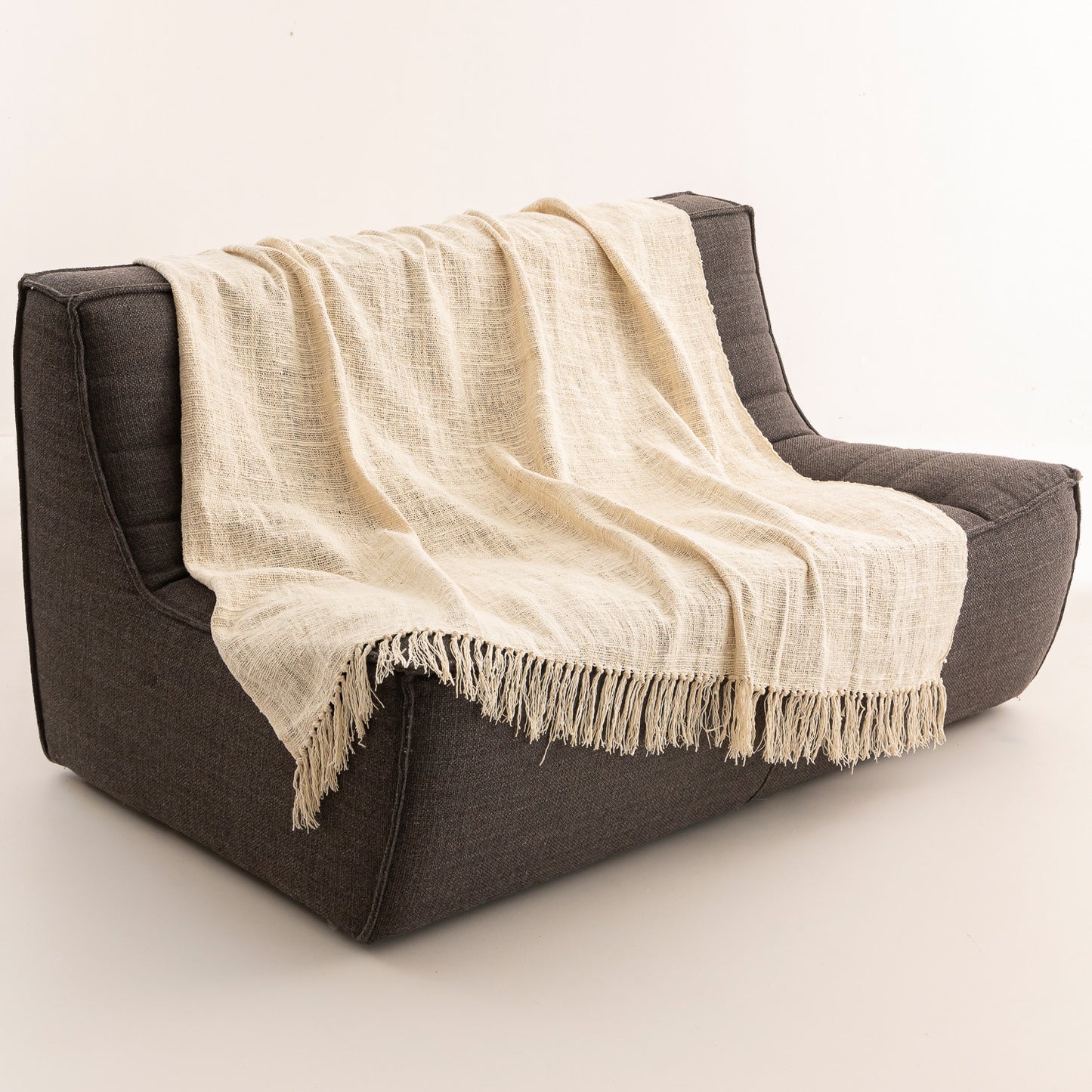 Plaid artisanal écru / beige 210*130 cm