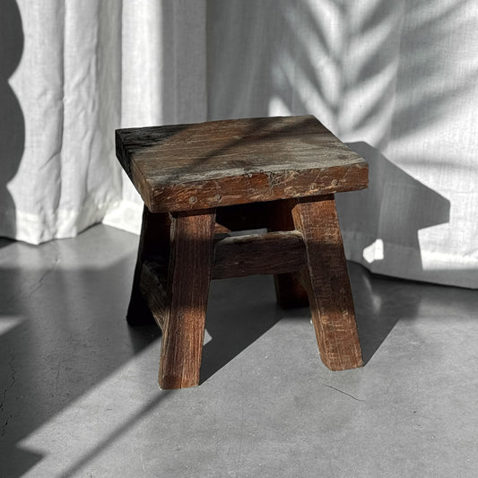 Tabouret rustique en bois de teck recyclé 30 cm