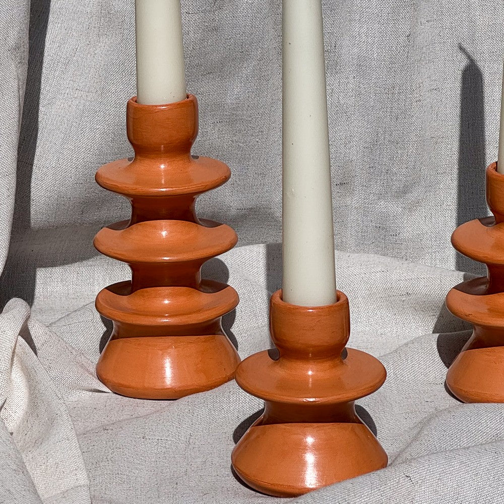 Bougeoir en céramique couleur orange