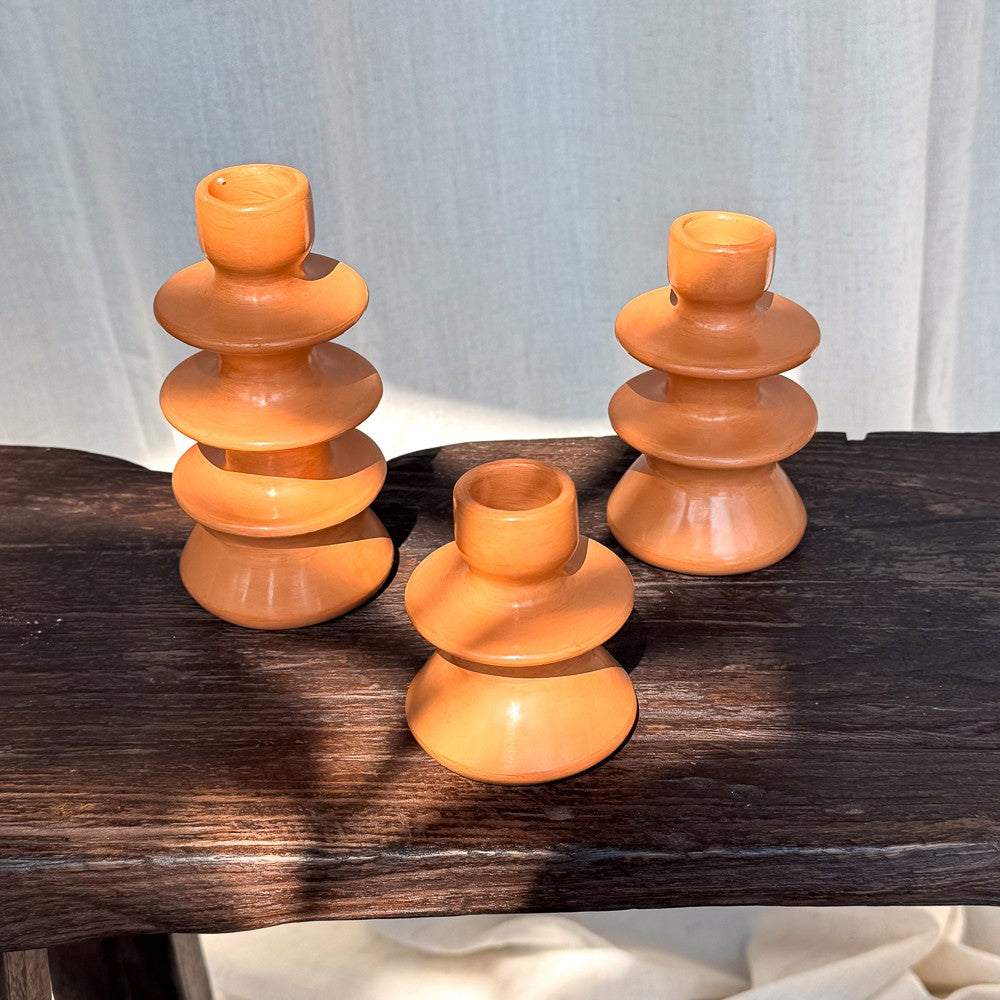 Bougeoir en céramique couleur orange