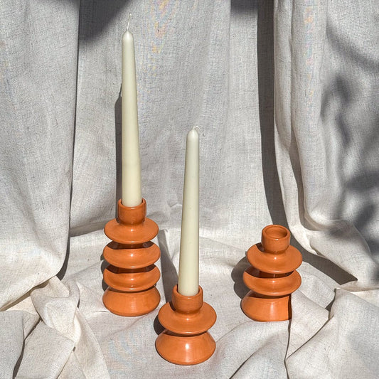Bougeoir en céramique couleur orange