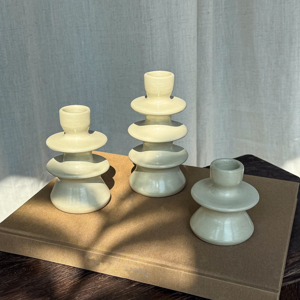 Bougeoir en céramique couleur écru