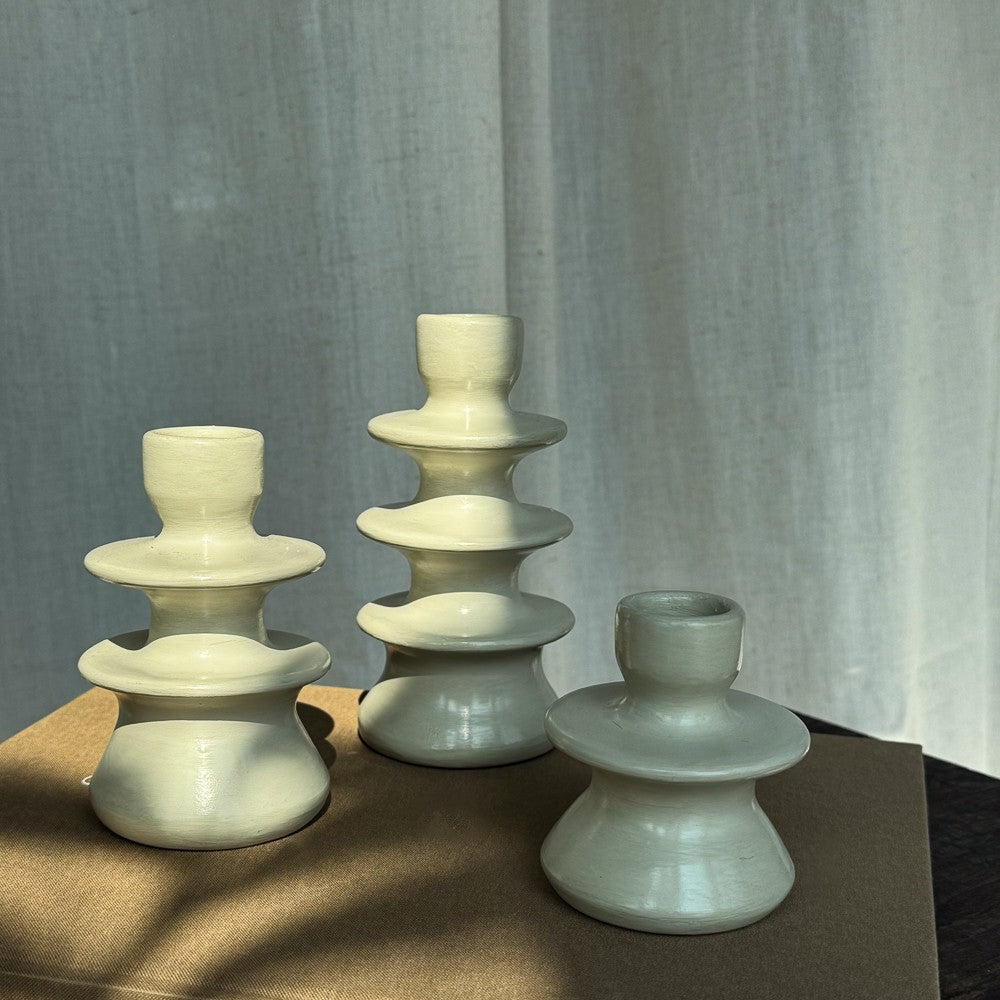 Bougeoir en céramique couleur écru