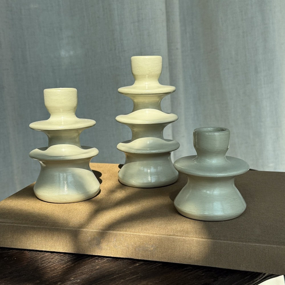 Bougeoir en céramique couleur écru
