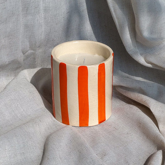 Bougie céramique lignes oranges