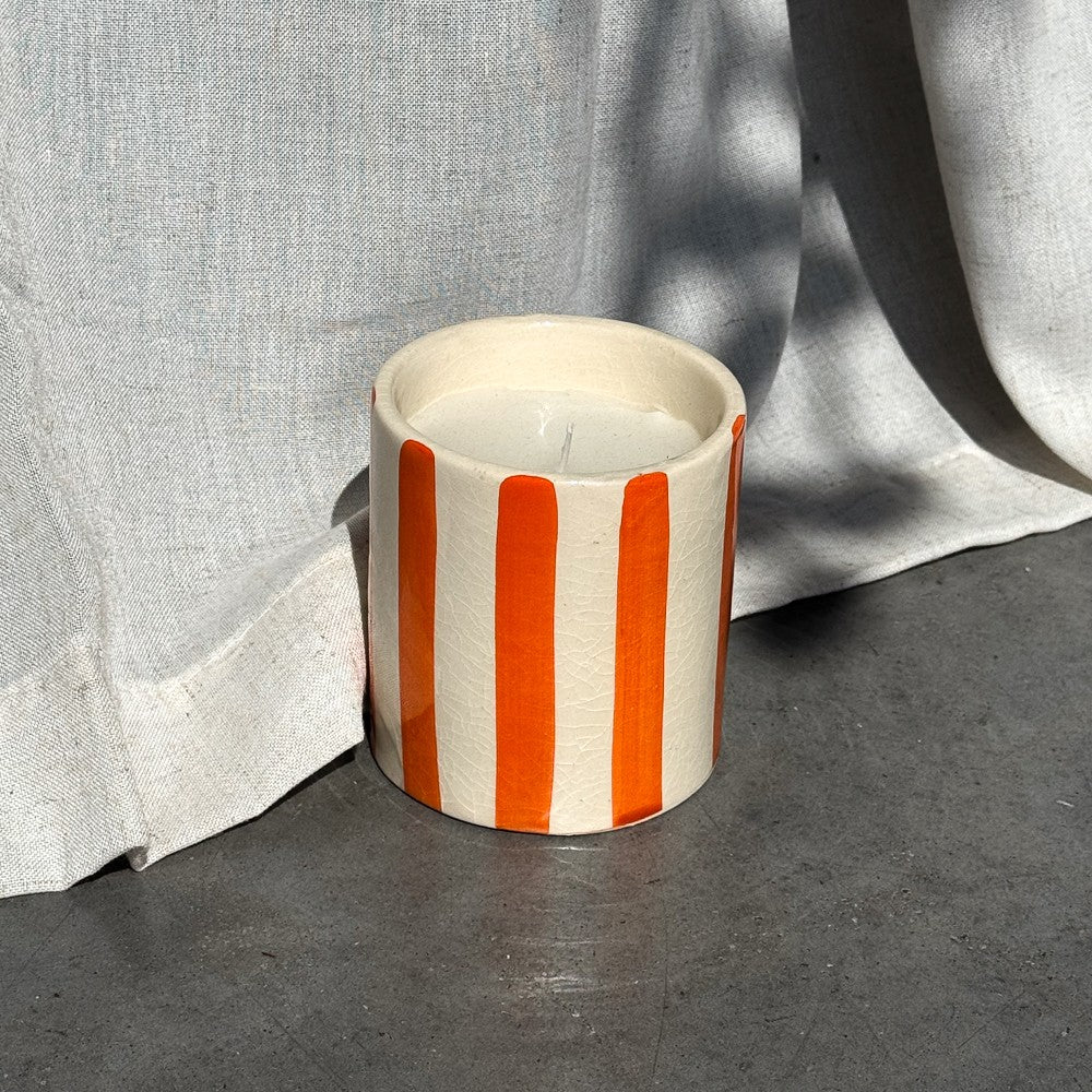 Bougie céramique lignes oranges